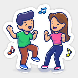 Couple Man And Woman Dancing With Music Sticker